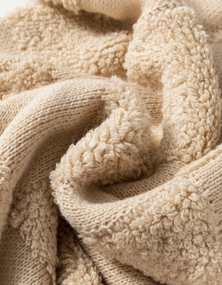 Parchment Checkered Sherpa Crew Neck Loose Sweater