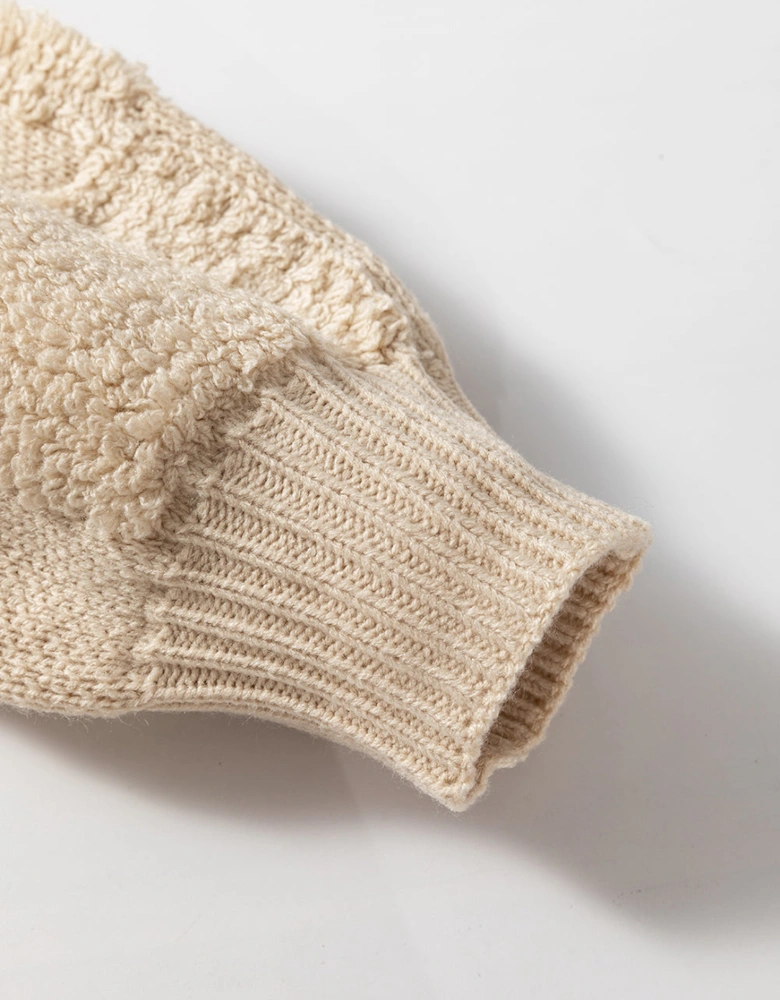 Parchment Checkered Sherpa Crew Neck Loose Sweater