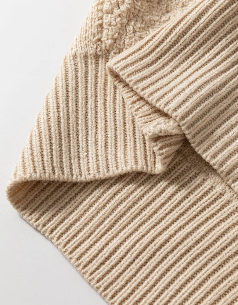 Parchment Checkered Sherpa Crew Neck Loose Sweater
