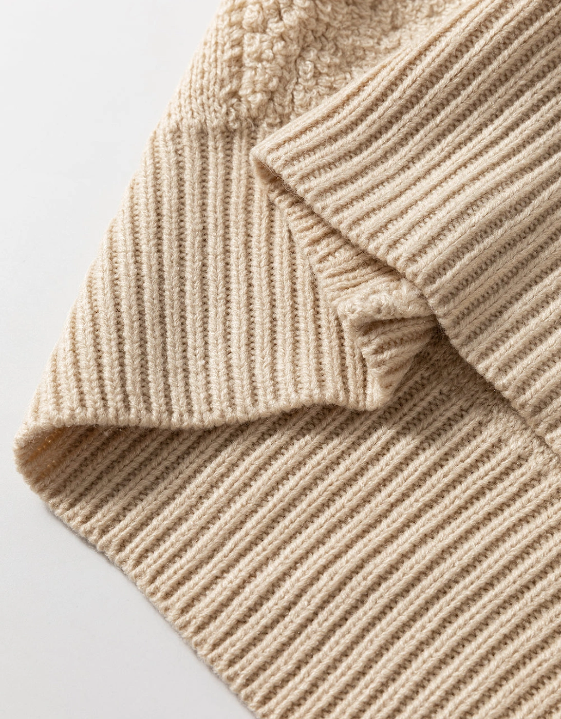Parchment Checkered Sherpa Crew Neck Loose Sweater