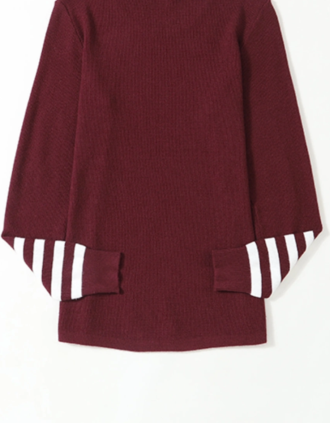 Red Striped Sleeve Plain Knit Sweater