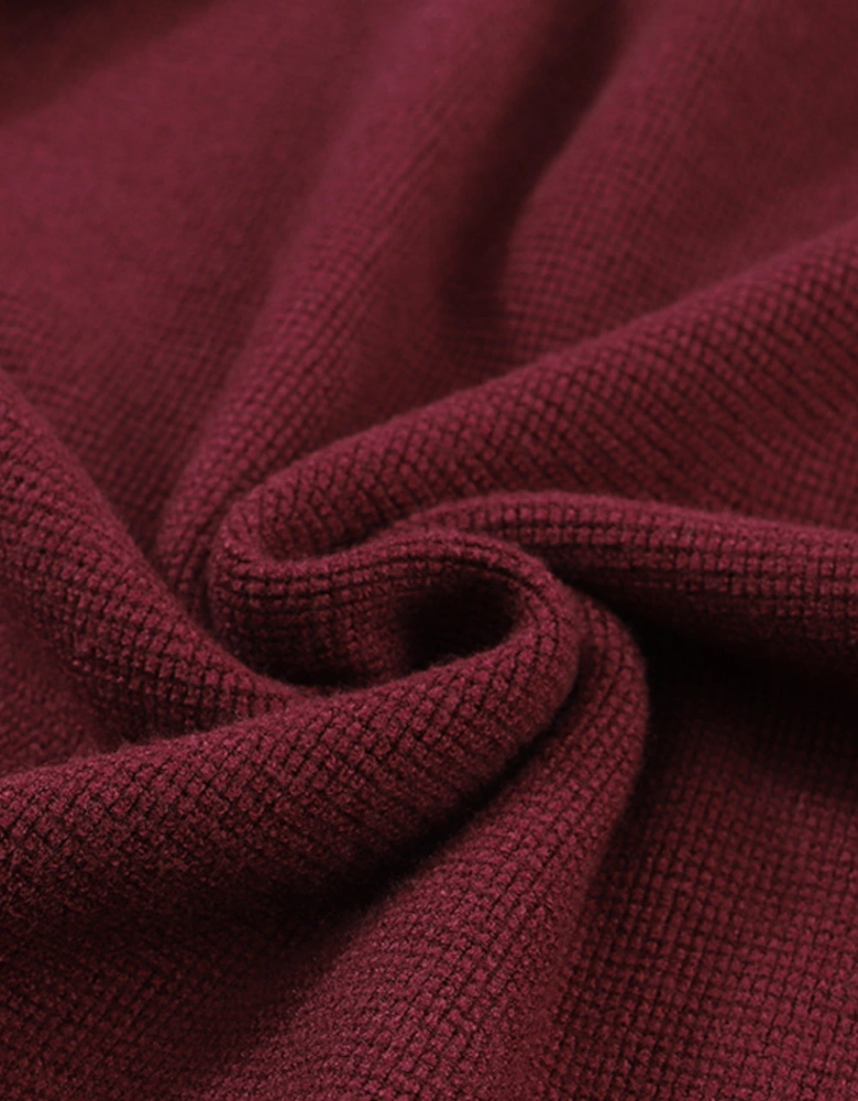 Red Striped Sleeve Plain Knit Sweater