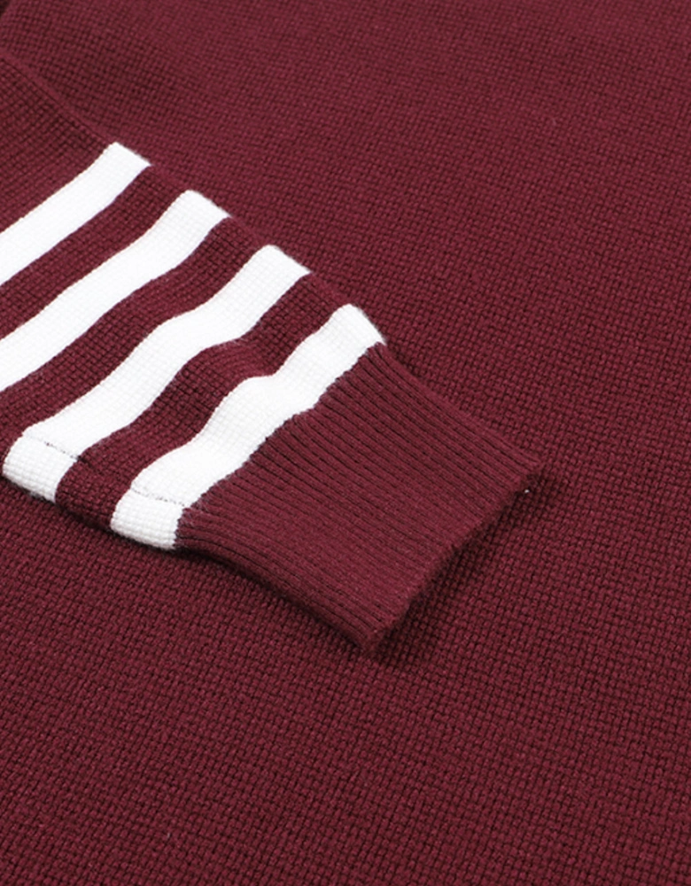 Red Striped Sleeve Plain Knit Sweater