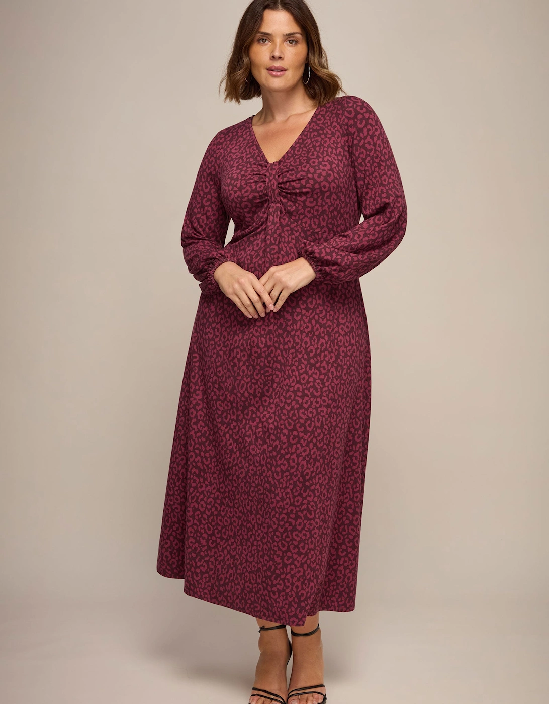 Live Unlimited London Live Unlimited London Women's Burgundy Animal Print Jersey Pleat Front Midi Dress - Purple