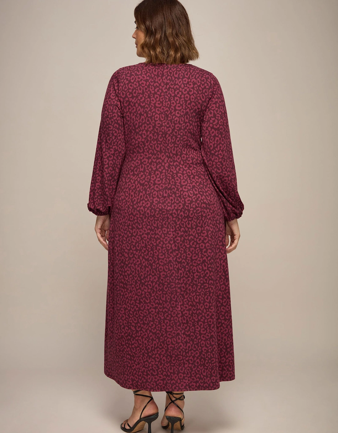 Burgundy Animal Print Jersey Pleat Front Midi Dress