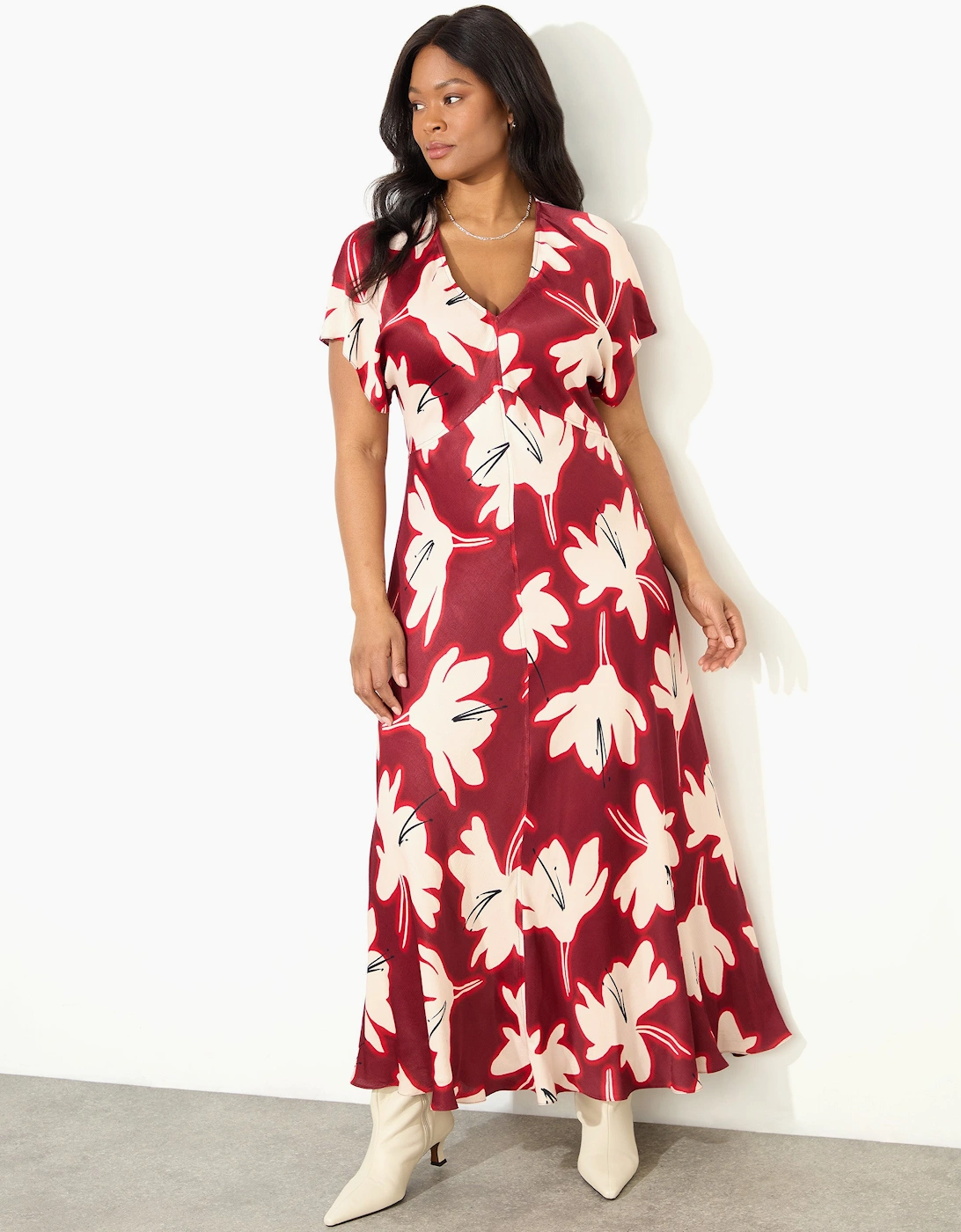 Petite Red Floral V Neck Maxi Dress