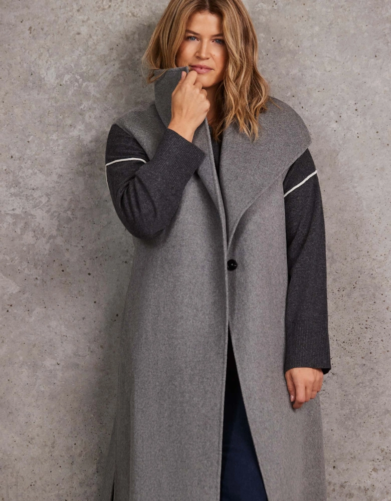 Grey Longline Sleeveless Wool Coat