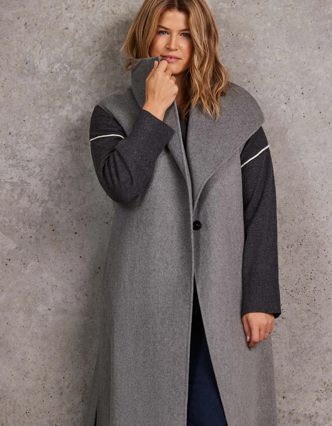 Grey Longline Sleeveless Wool Coat
