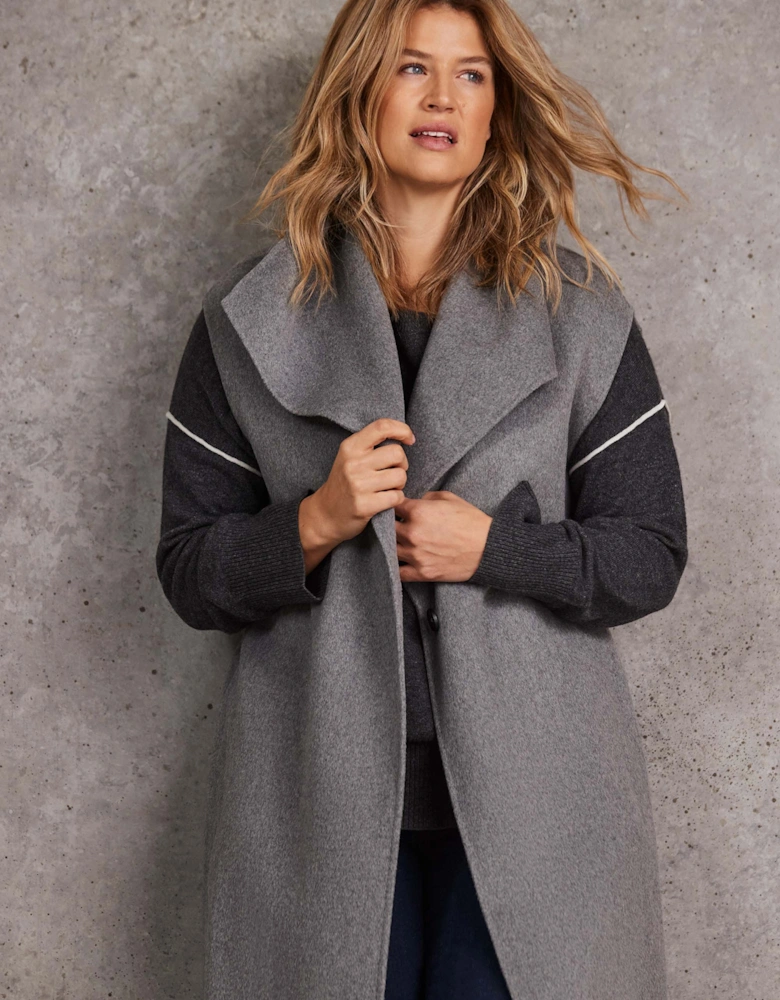 Grey Longline Sleeveless Wool Coat