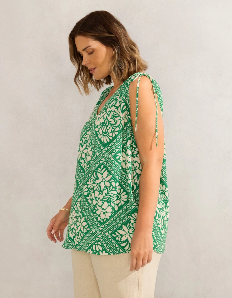 Green Bandana Print Drawstring Top