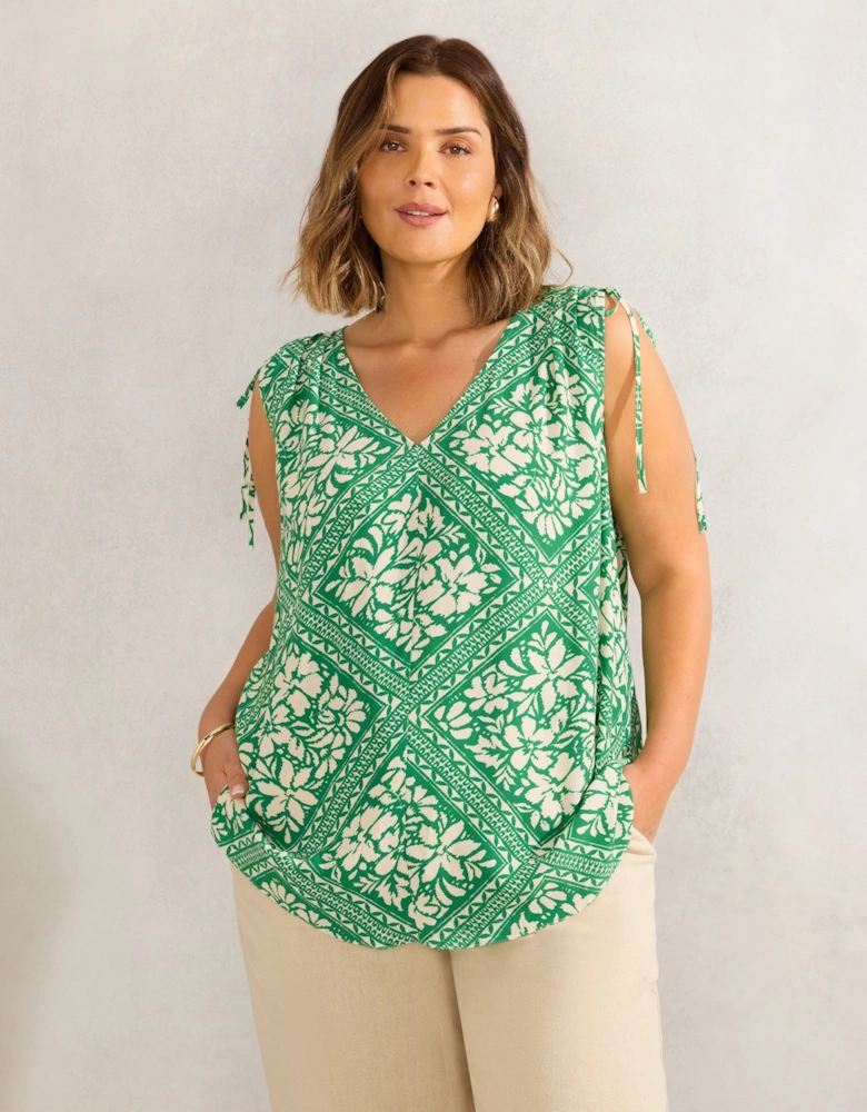 Green Bandana Print Drawstring Top