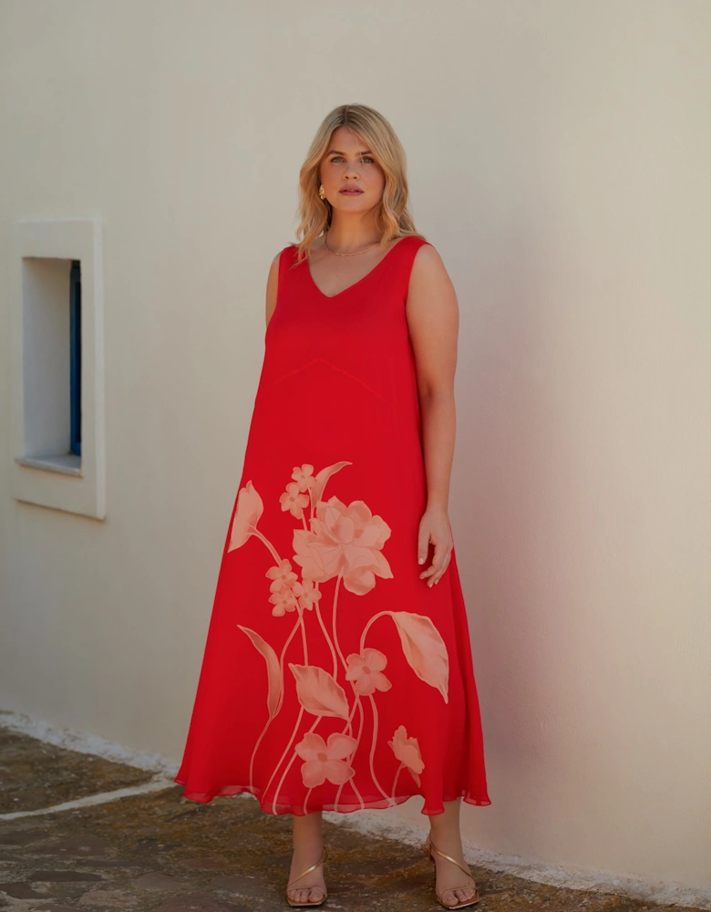 Petite Red Floral Print Sleeveless Maxi Dress