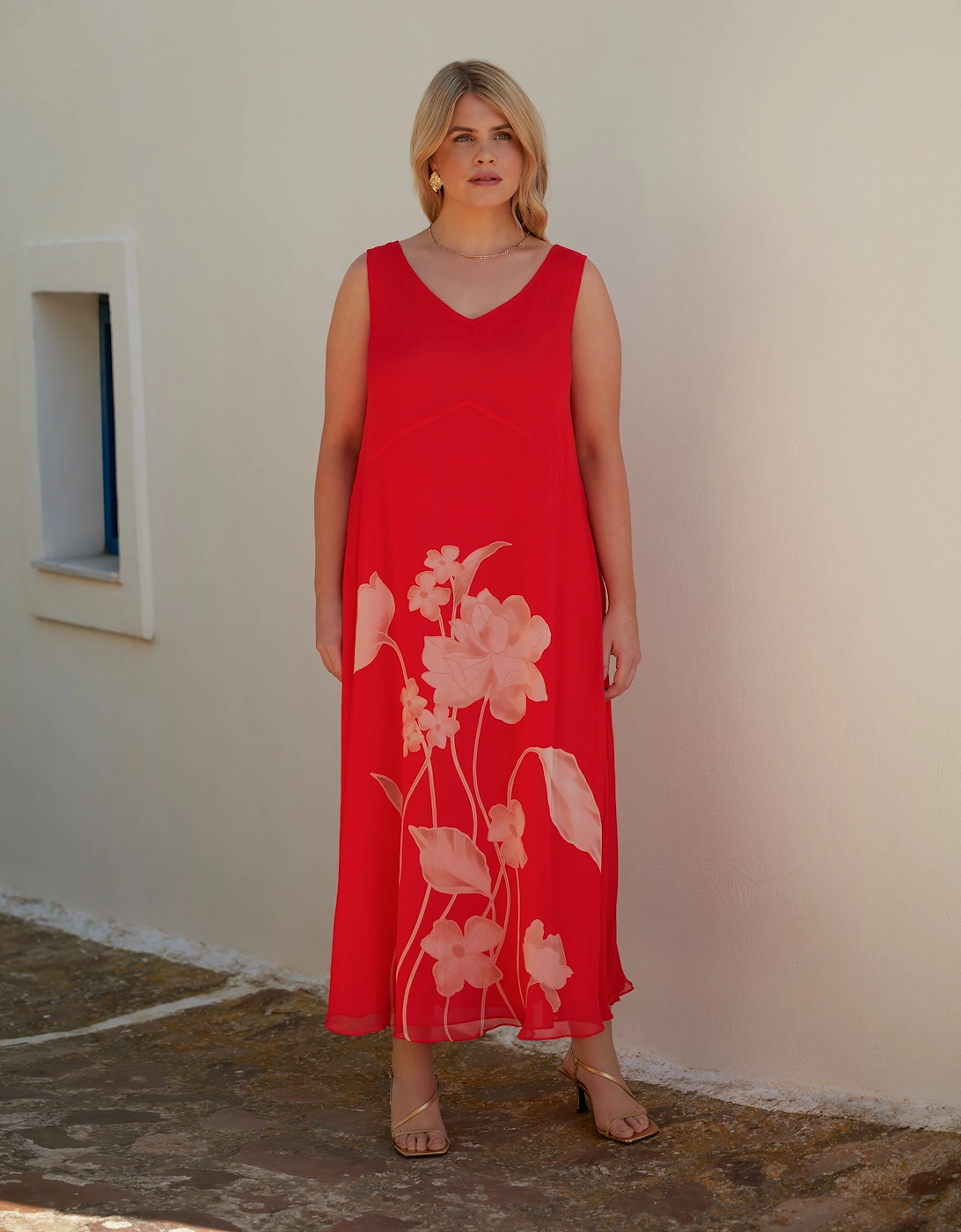 Petite Red Floral Print Sleeveless Maxi Dress