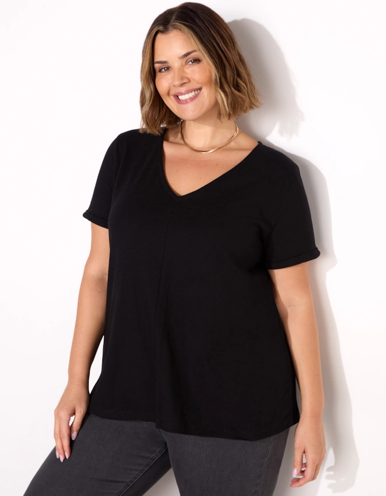Black Cotton Slub V-Neck T-Shirt