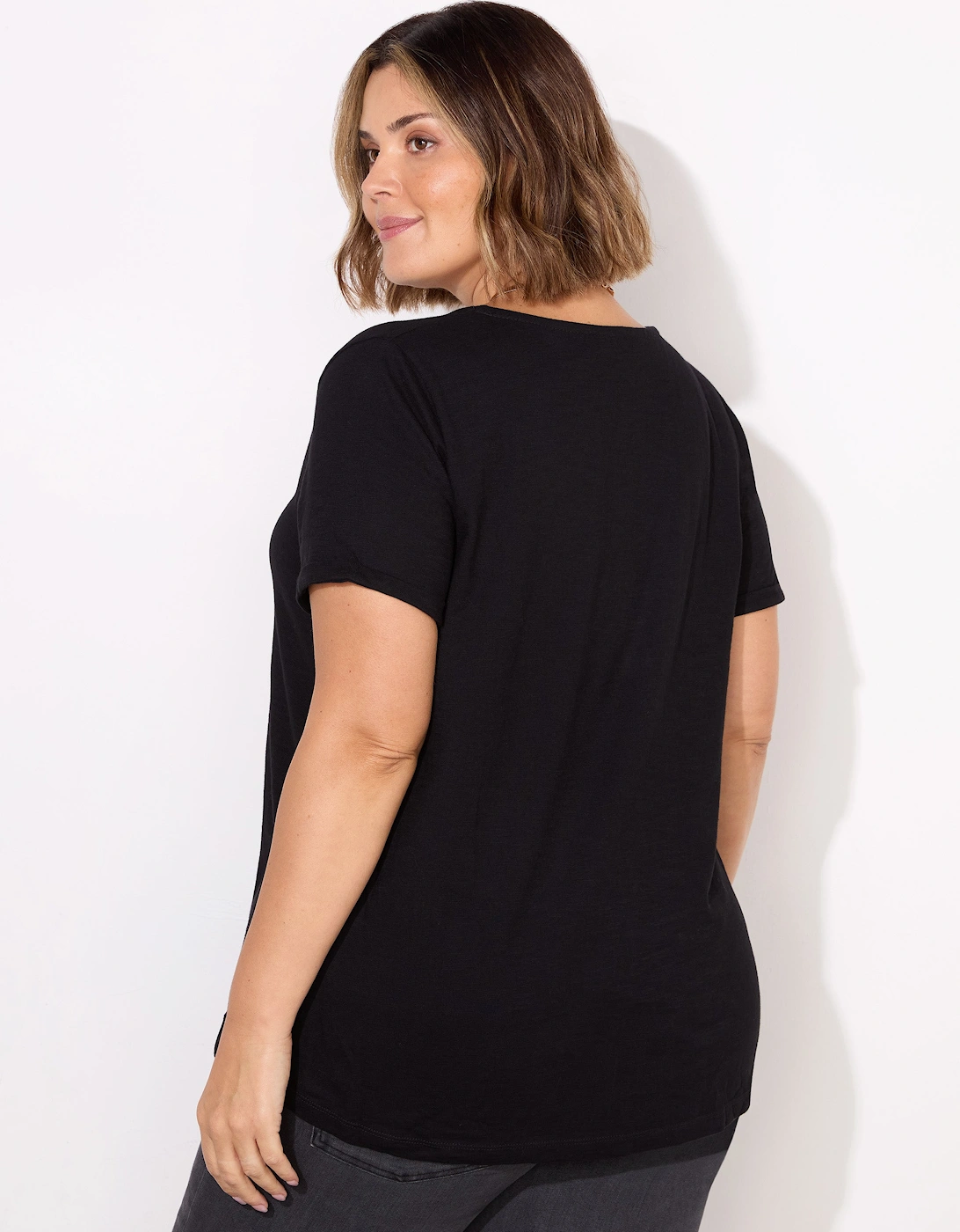 Black Cotton Slub V-Neck T-Shirt