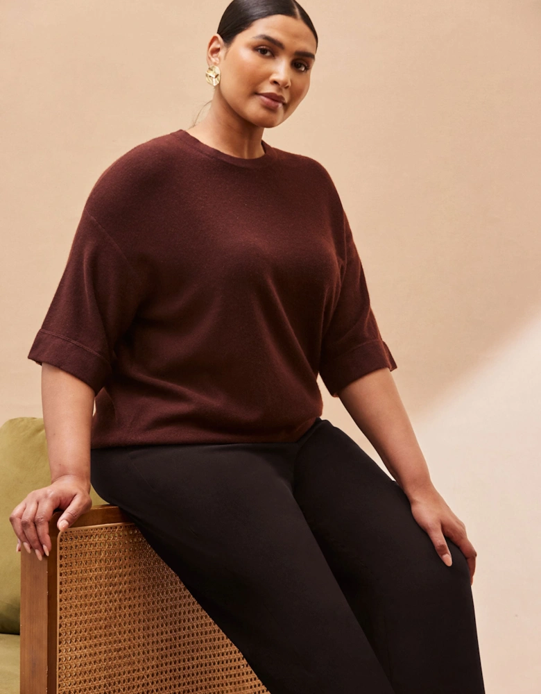 Chocolate Brown Short Sleeve Knit Jumper