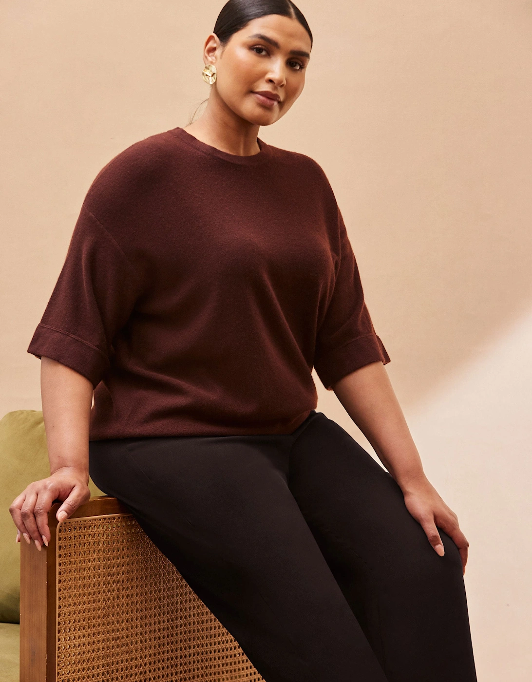 Chocolate Brown Short Sleeve Knit Jumper