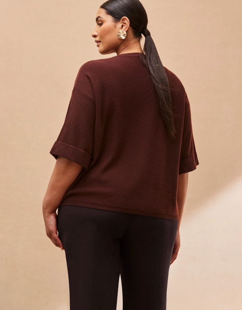 Chocolate Brown Short Sleeve Knit Jumper
