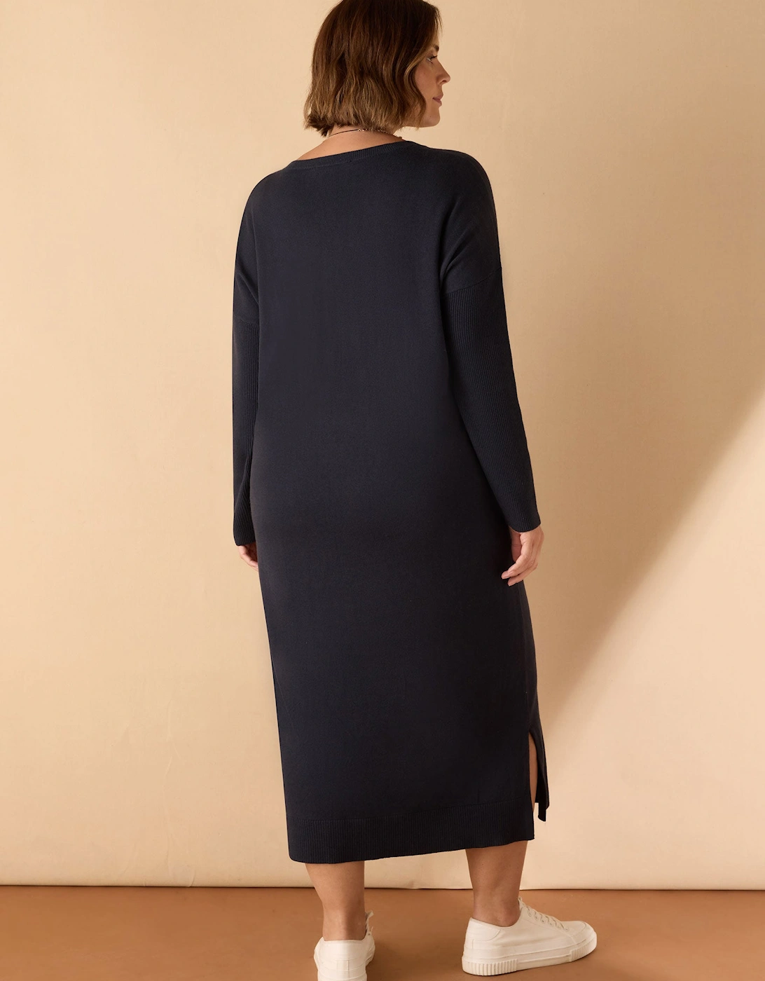 Navy V Neck Knit Jumper Dress