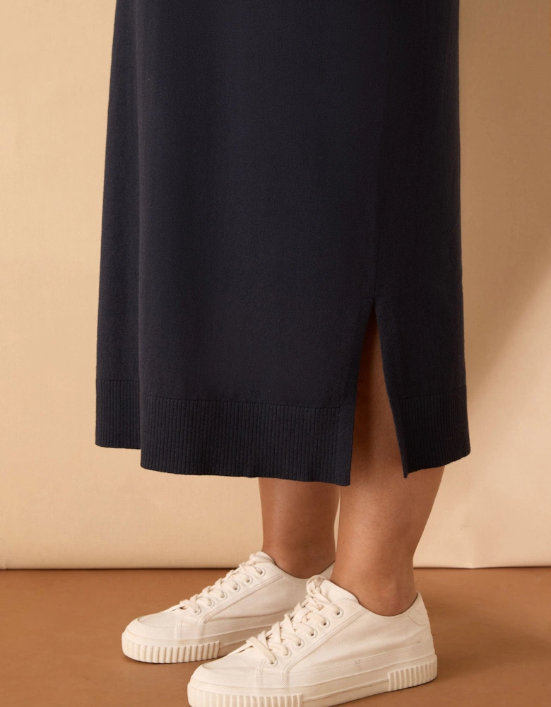 Navy V Neck Knit Jumper Dress