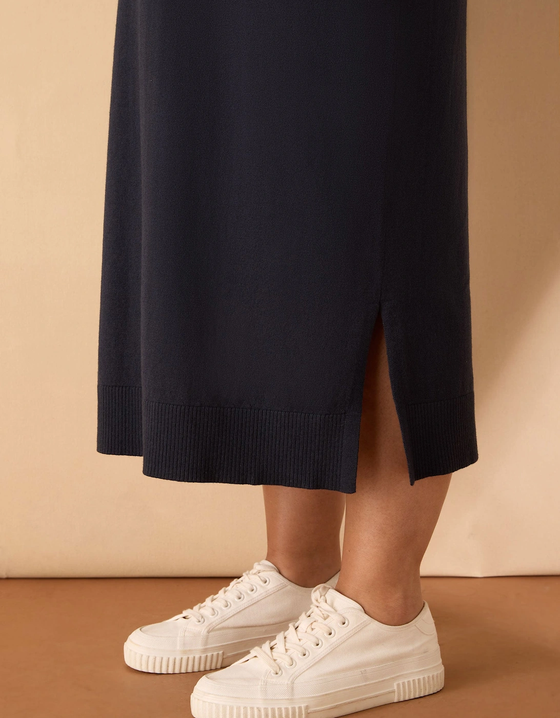 Navy V Neck Knit Jumper Dress