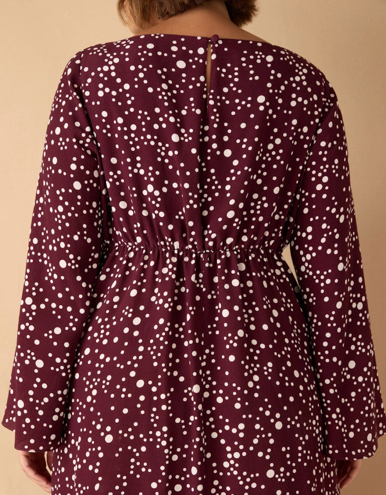 Burgundy Spot Print Keyhole Midi Dress