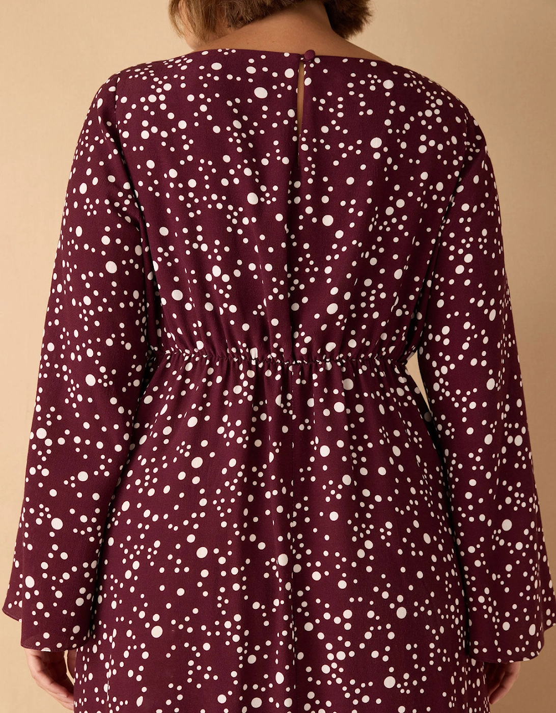 Burgundy Spot Print Keyhole Midi Dress