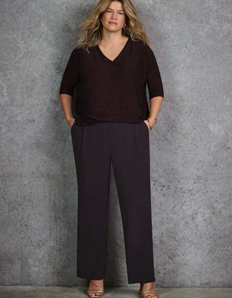 Petite Chocolate Button Detail Wide Leg Trouser