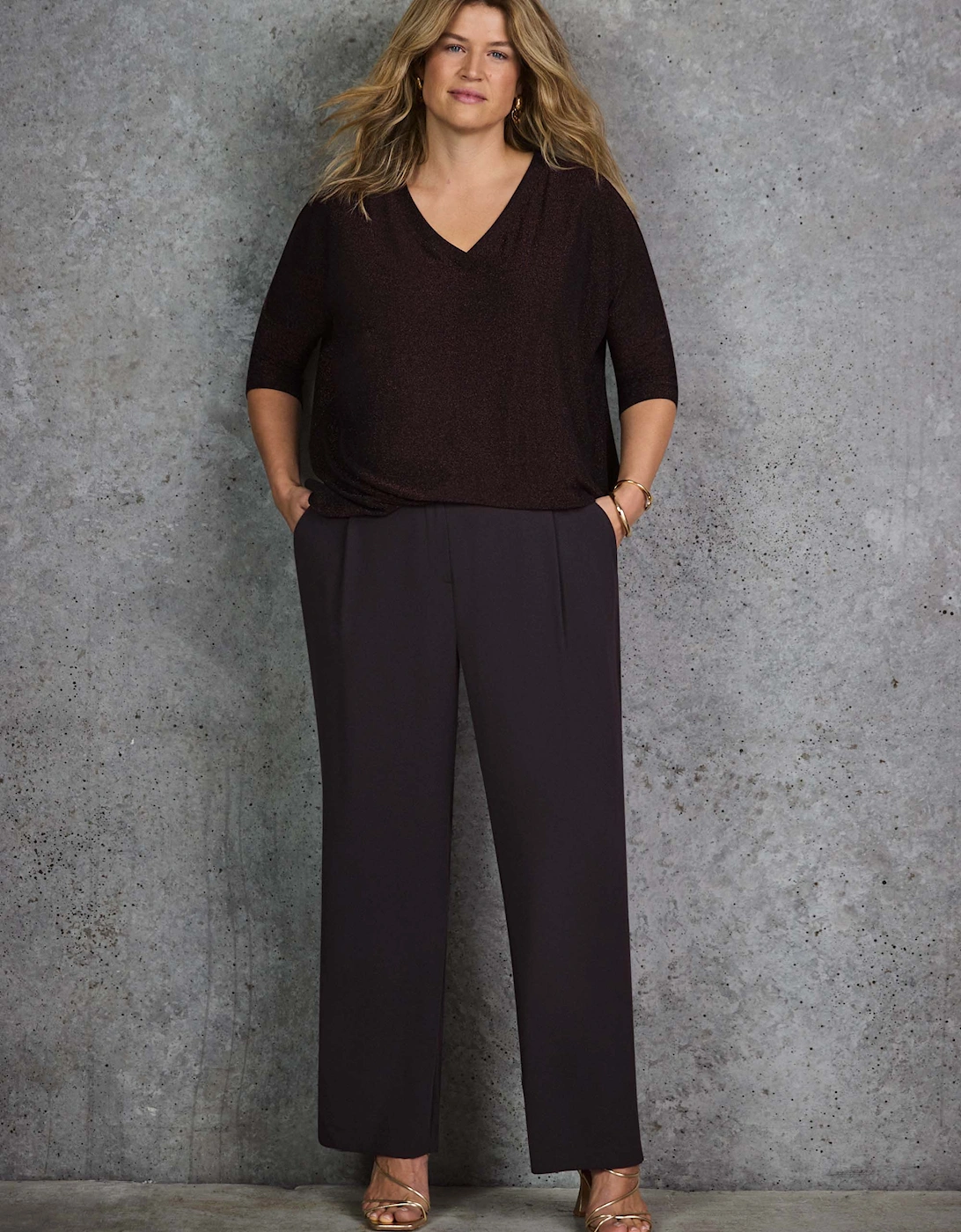Petite Chocolate Button Detail Wide Leg Trouser