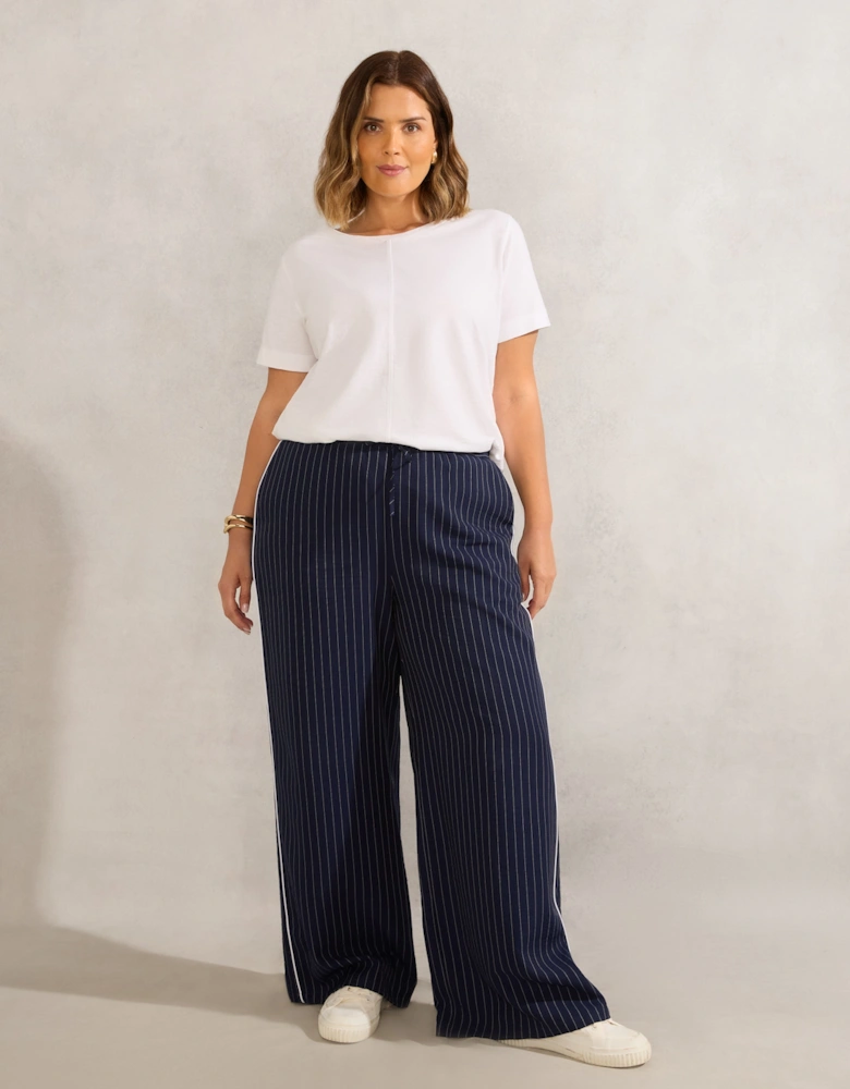 Navy Pinstripe Wide Leg Trouser