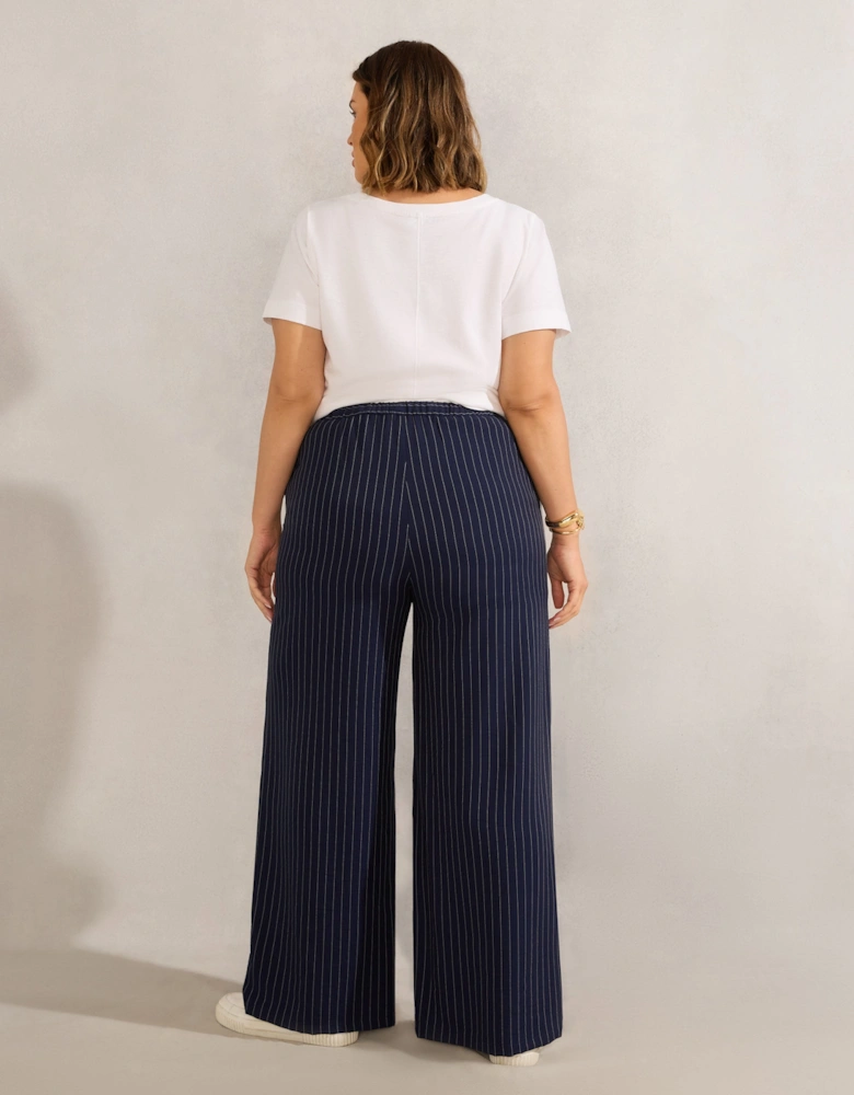 Navy Pinstripe Wide Leg Trouser