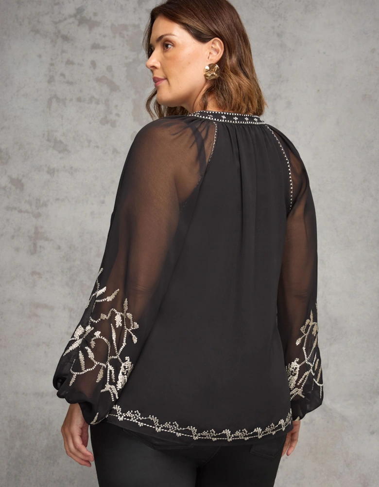 Black Blouse With Gold Embellishment