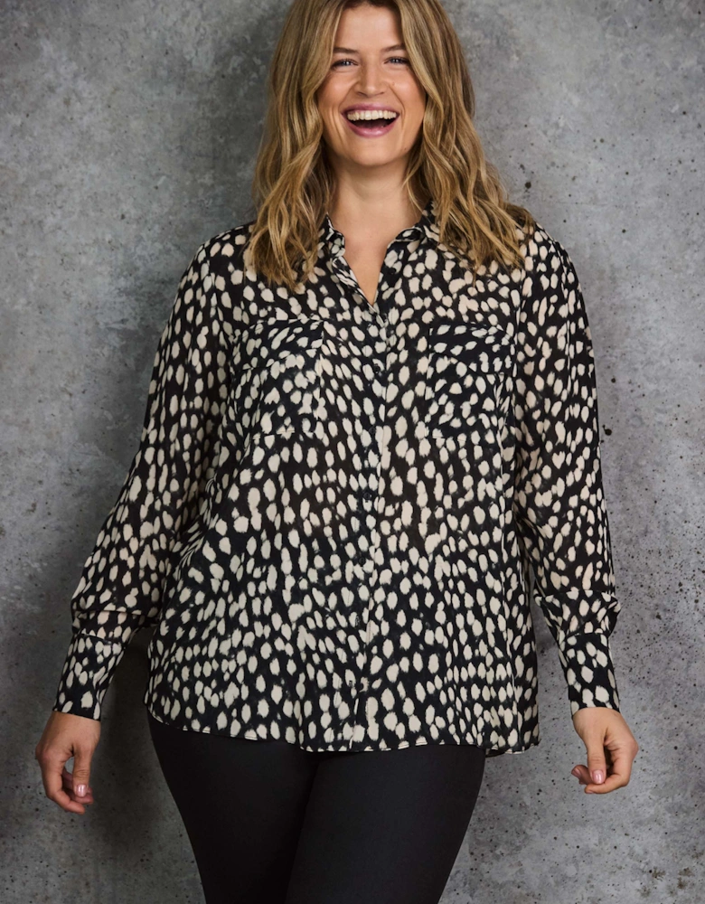 Black Animal Print Patch Pocket Shirt