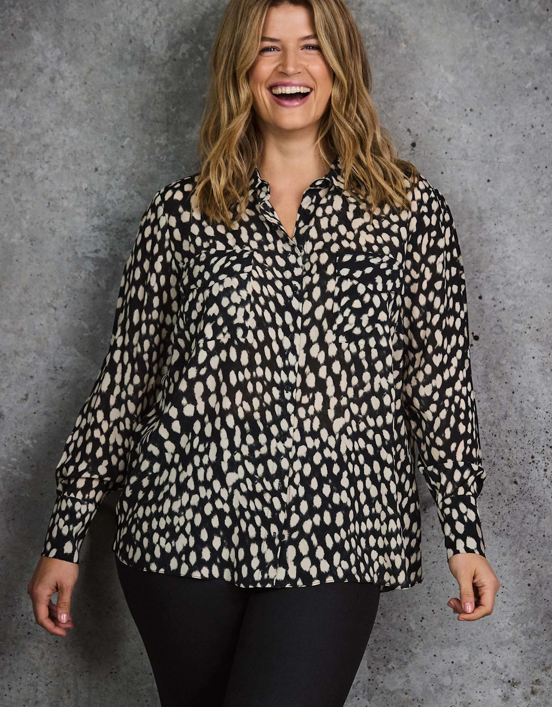 Black Animal Print Patch Pocket Shirt