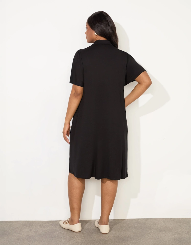 Black Jersey Flutter Sleeve Shirt Dress