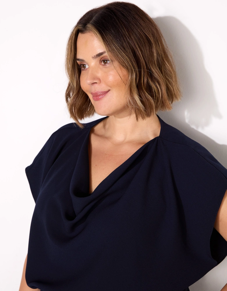 Navy Cowl Neck Top