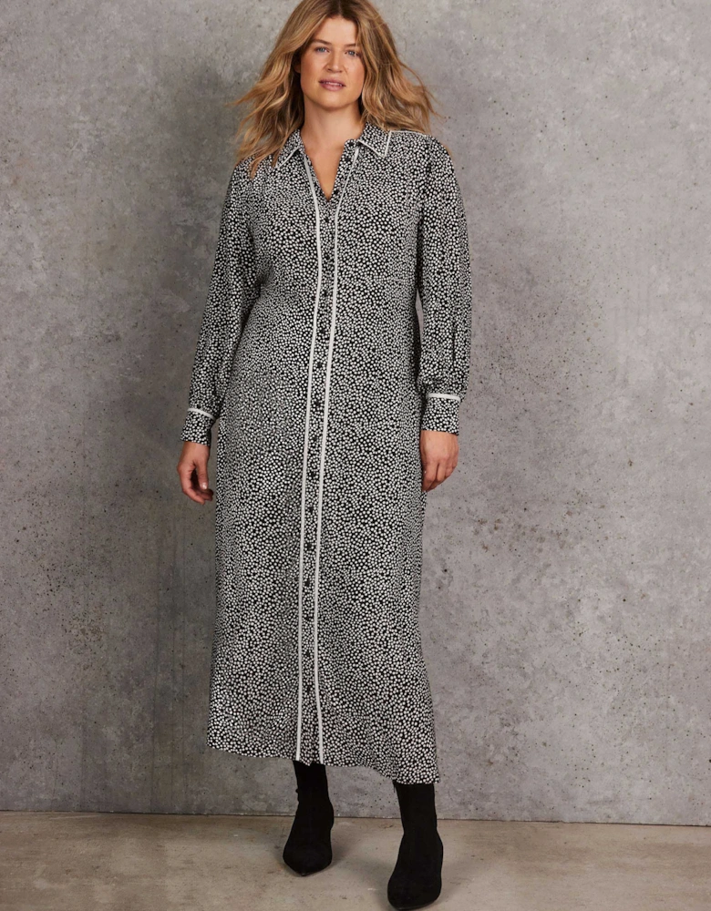 Black Spot Print Maxi Shirt Dress