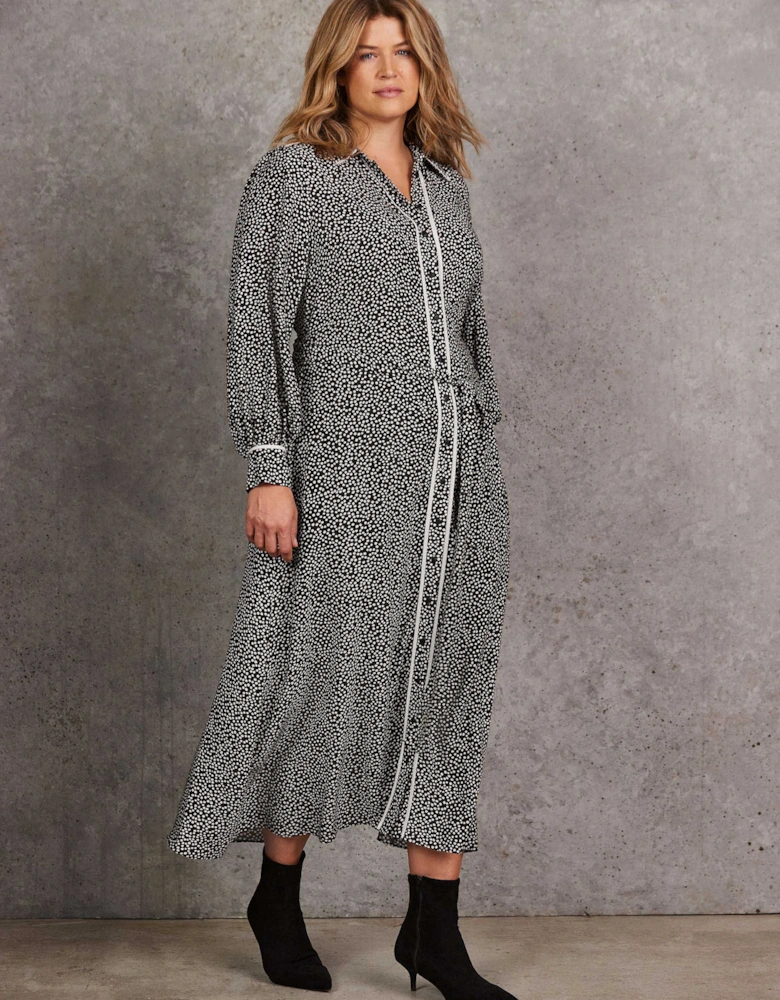 Black Spot Print Maxi Shirt Dress