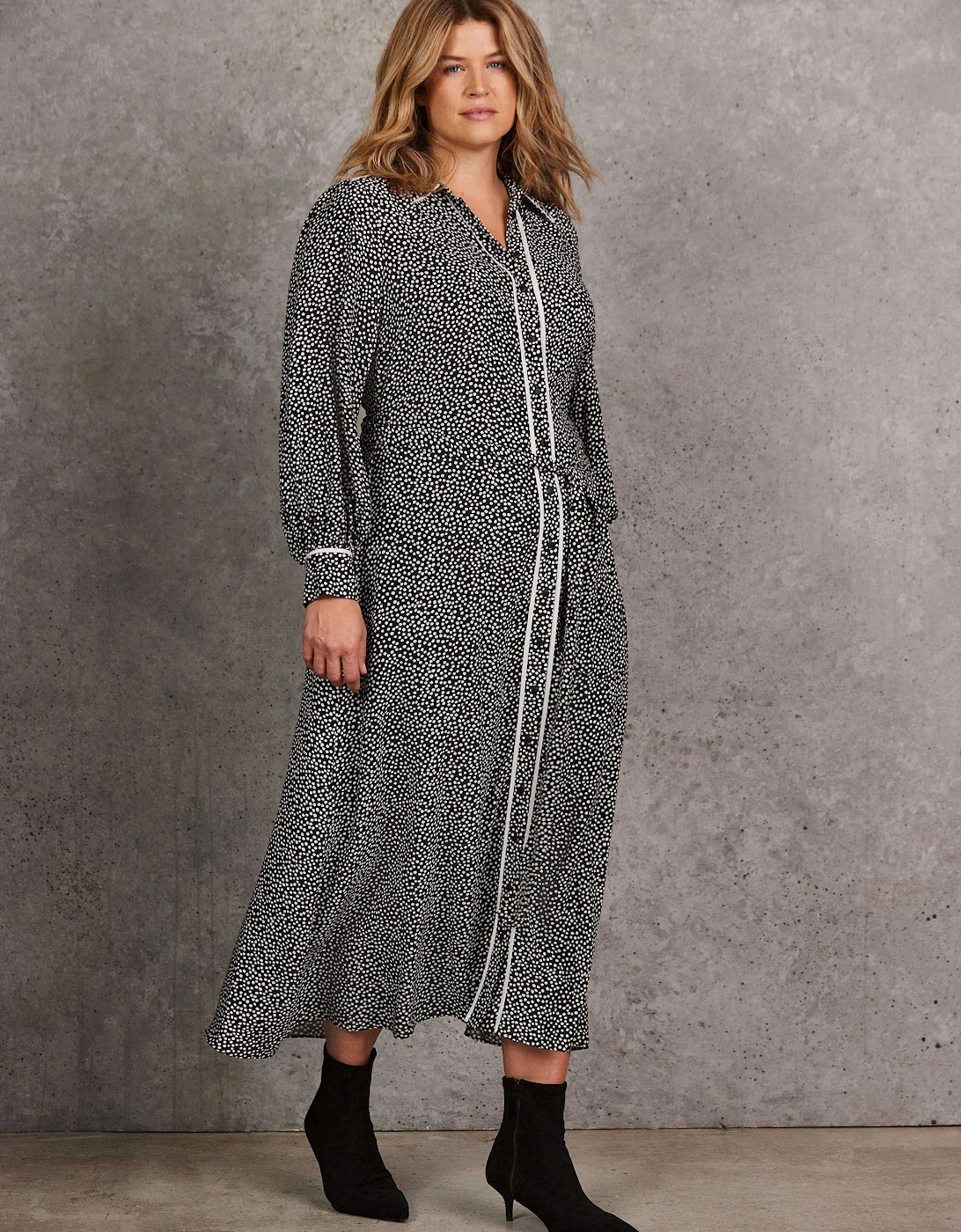 Black Spot Print Maxi Shirt Dress