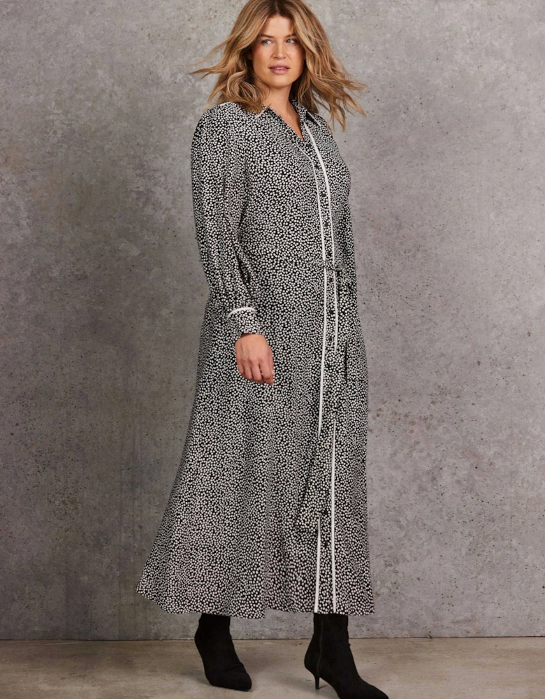 Black Spot Print Maxi Shirt Dress