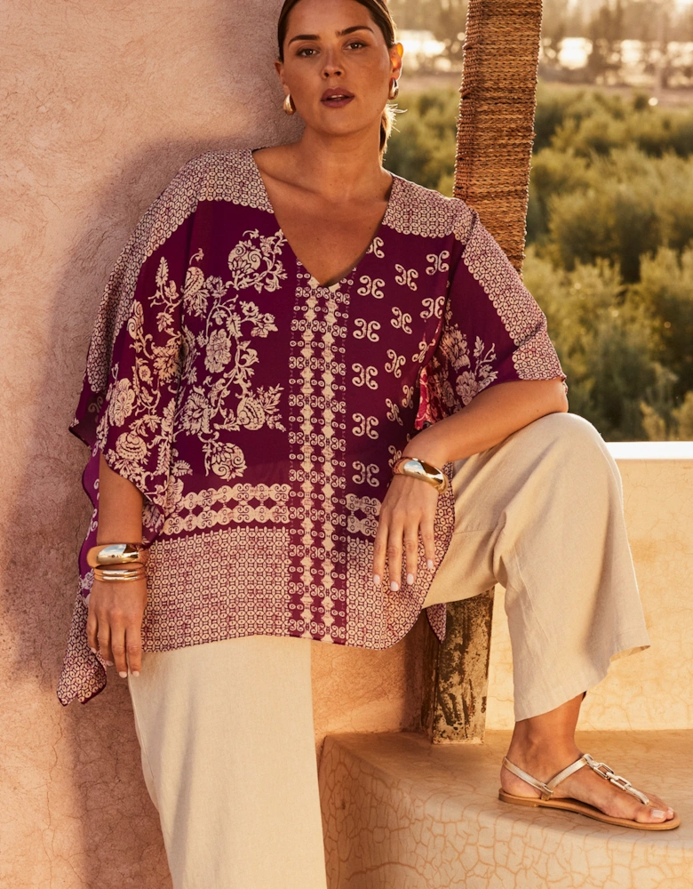 Magenta Bandana Print Chiffon V Neck Top