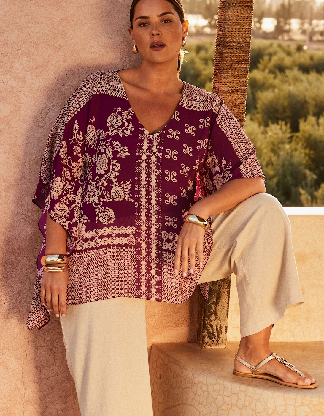 Magenta Bandana Print Chiffon V Neck Top