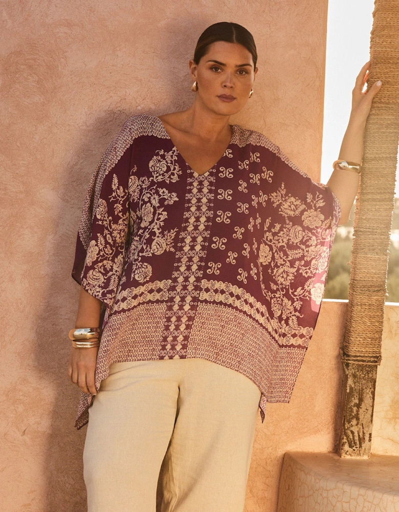 Magenta Bandana Print Chiffon V Neck Top