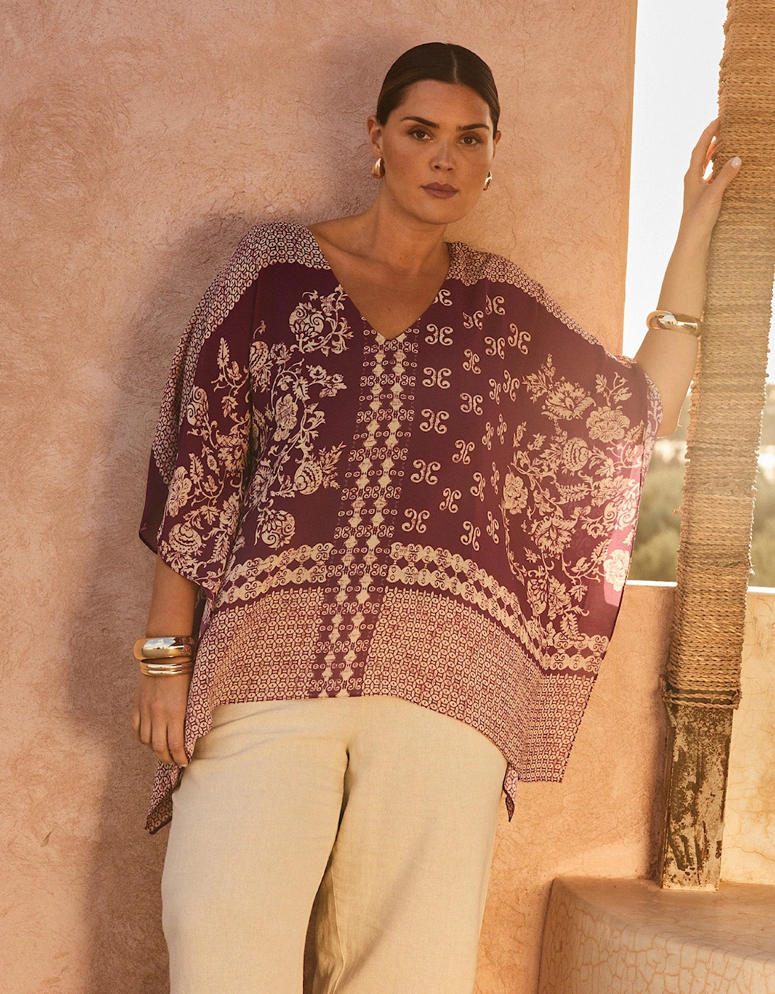 Magenta Bandana Print Chiffon V Neck Top