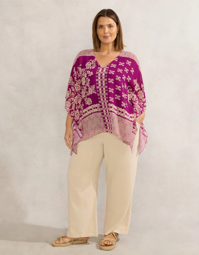 Magenta Bandana Print Chiffon V Neck Top