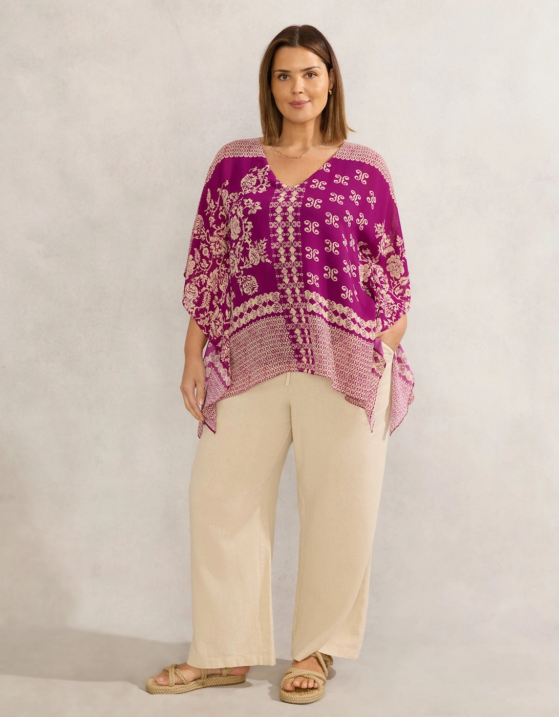 Magenta Bandana Print Chiffon V Neck Top