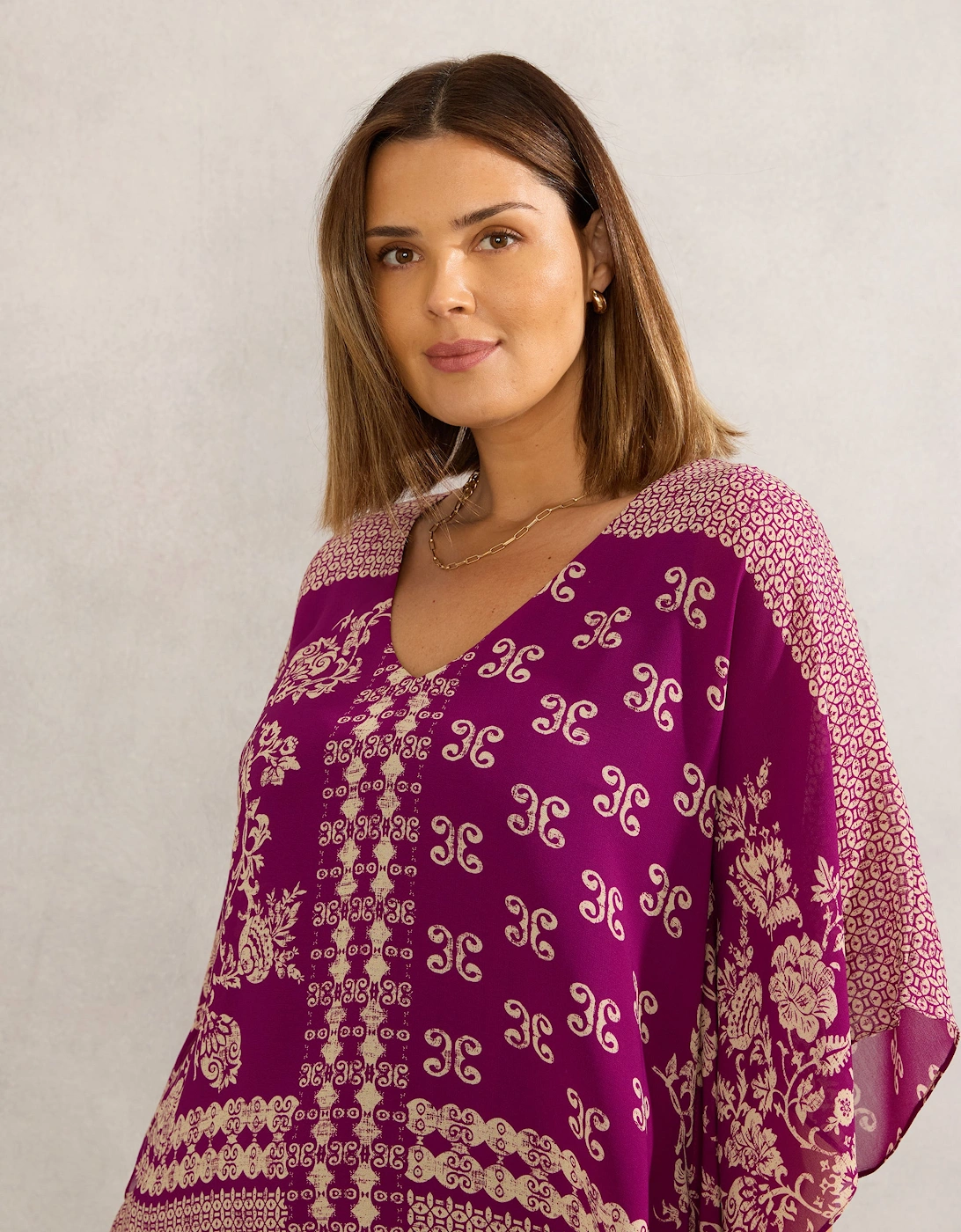Magenta Bandana Print Chiffon V Neck Top