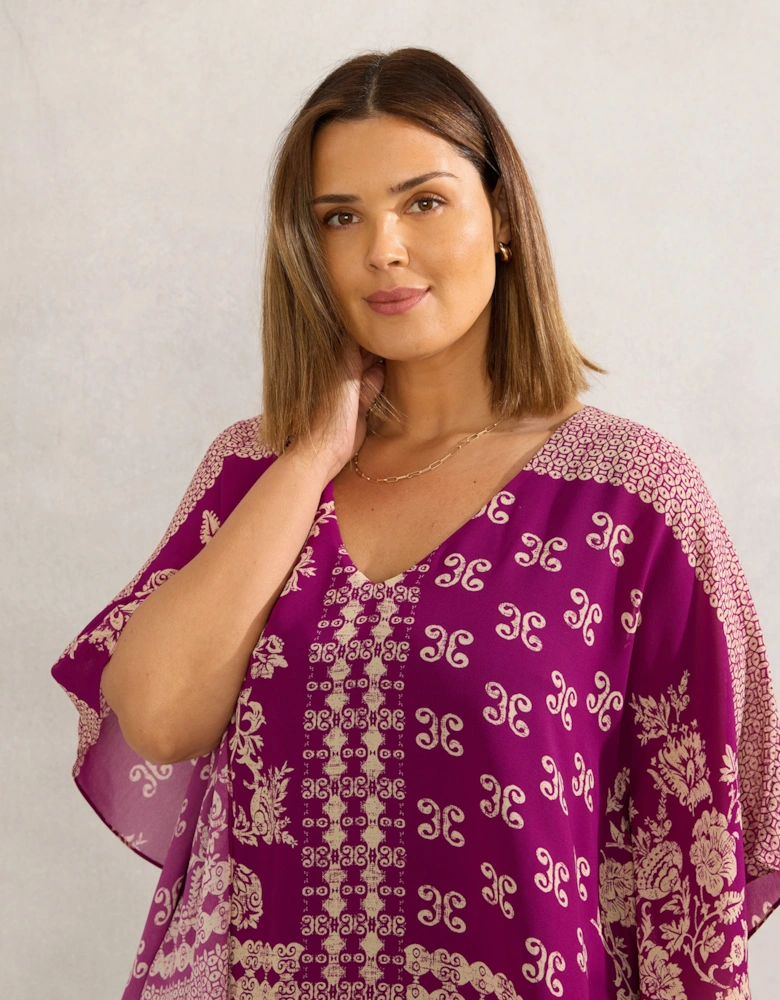 Magenta Bandana Print Chiffon V Neck Top