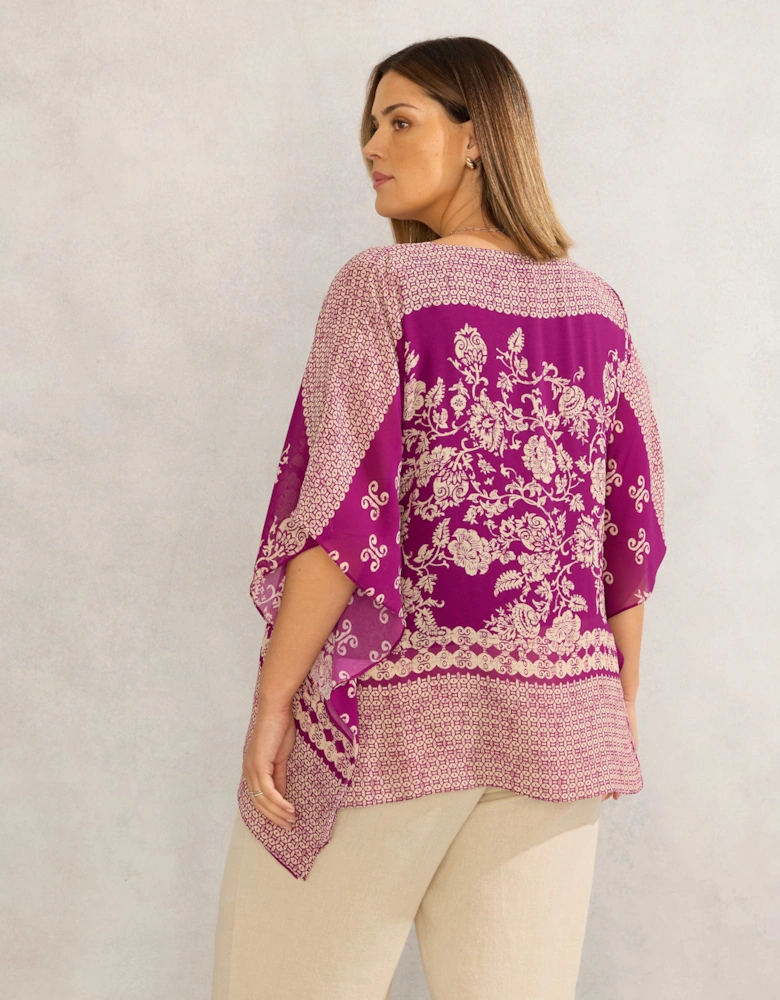 Magenta Bandana Print Chiffon V Neck Top