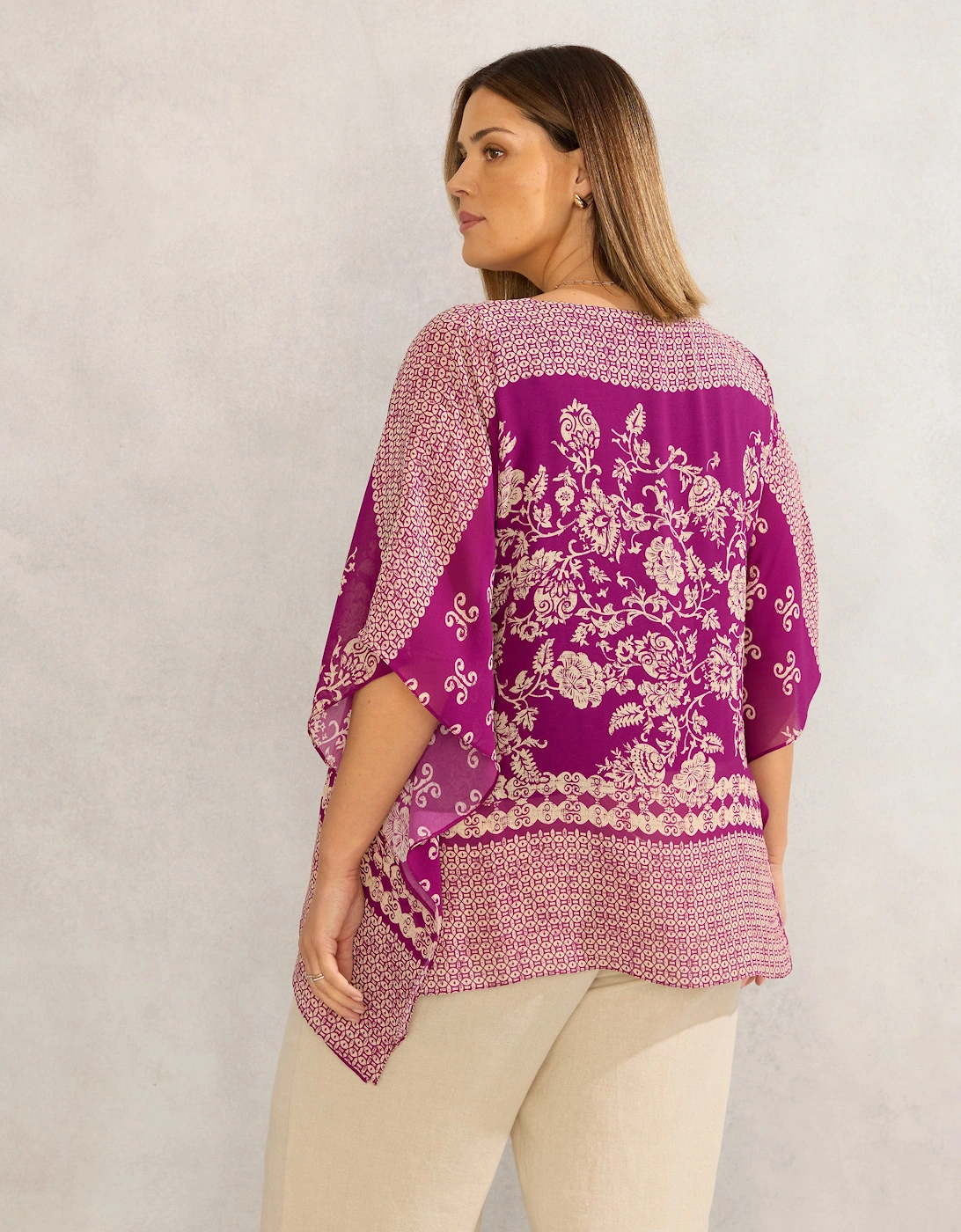 Magenta Bandana Print Chiffon V Neck Top
